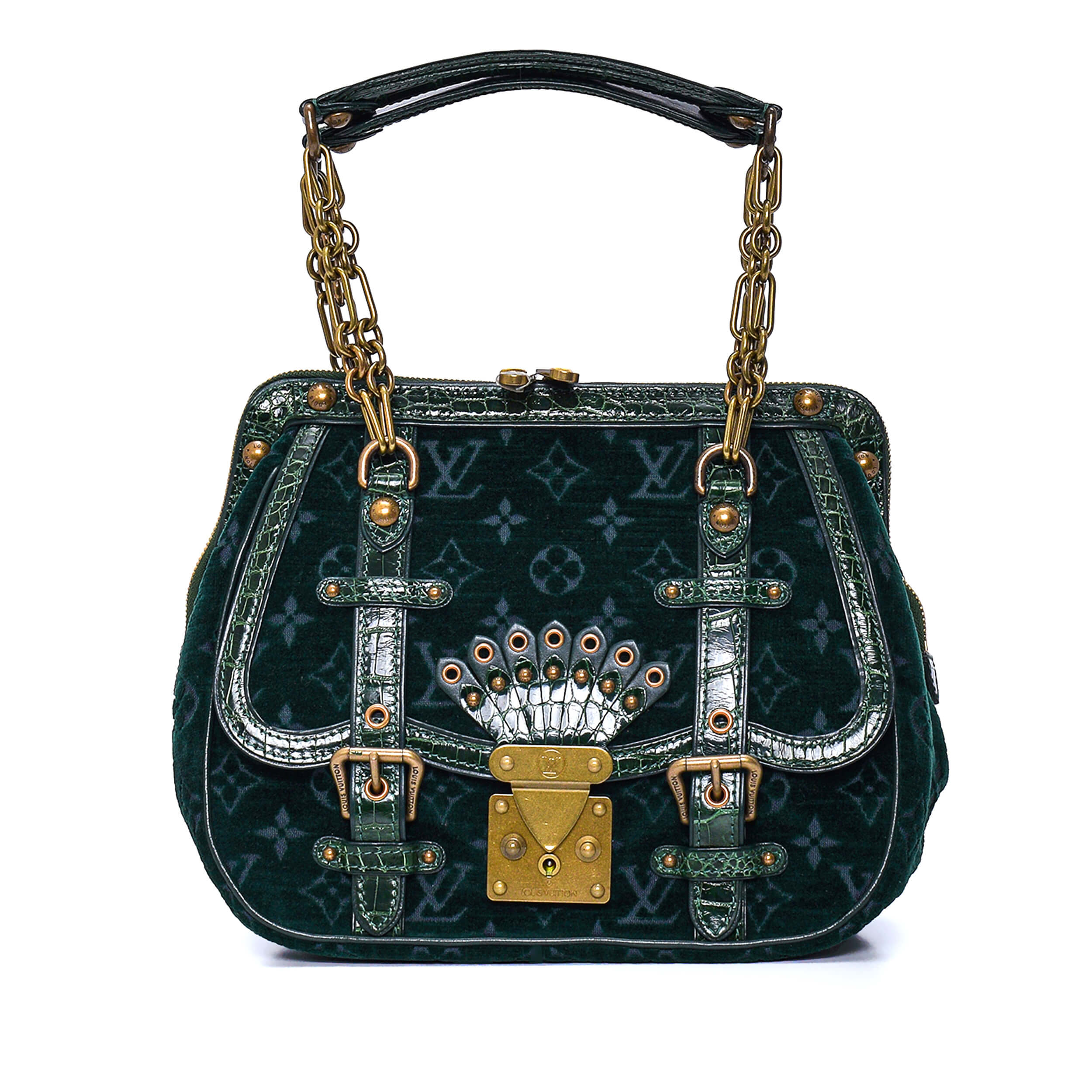 Louis Vuitton - Green Monogram Velour & Alligator Gracie Bag